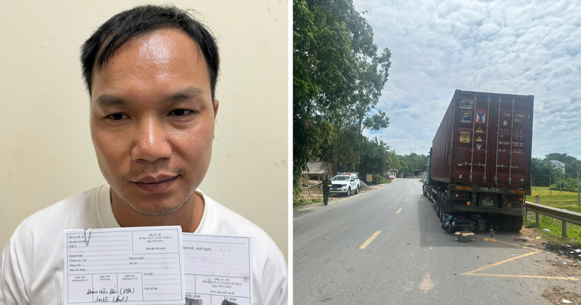 Đoàn Hữu Đối bị khởi tố về tội “Vi phạm quy định về tham gia giao thông đường bộ" và hiện trường vụ tai nạn. (Ảnh: Công an Phú Thọ)