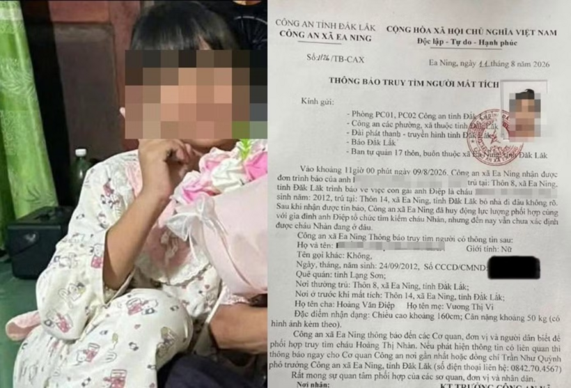 Em N.T.T.N. đã được tìm thấy sau khi mất tích 2 tuần. Ảnh: Tiền Phong