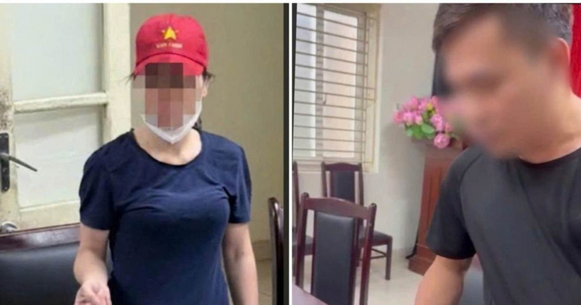 L.T.H và H.Q.V tại Công an phường. (Ảnh: Công an Hà Nội)