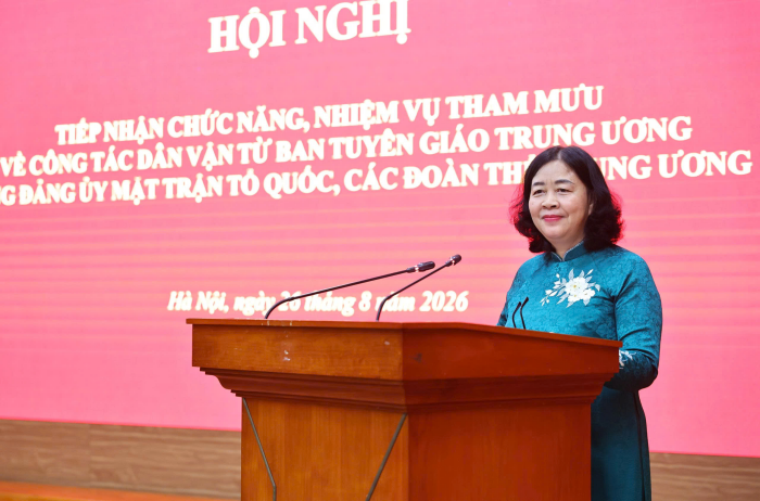 Bà Bùi Thị Minh Hoài - Ủy viên Bộ Chính trị, Bí thư Trung ương Đảng, Bí thư Đảng ủy MTTQ, các đoàn thể Trung ương, Chủ tịch Ủy ban Trung ương MTTQ Việt Nam Bùi Thị Minh Hoài (Ảnh: Minh Đức).