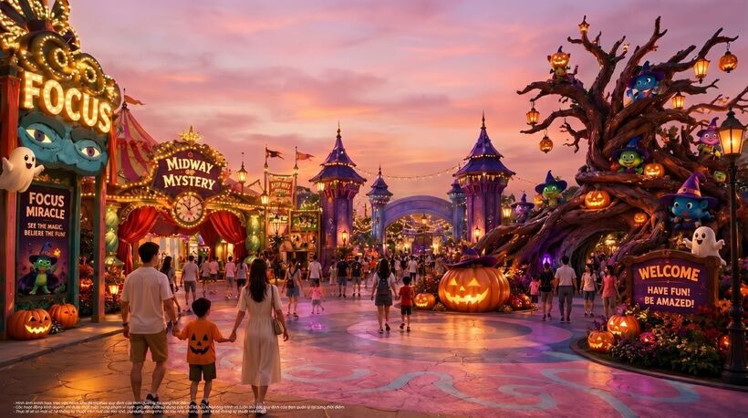 Tại VinWonders Cần Giờ, Halloween được phát triển thành một thế giới nhập vai với trò chơi, sân khấu và những cuộc diễu hành về đêm. Nguồn ảnh Vingroup