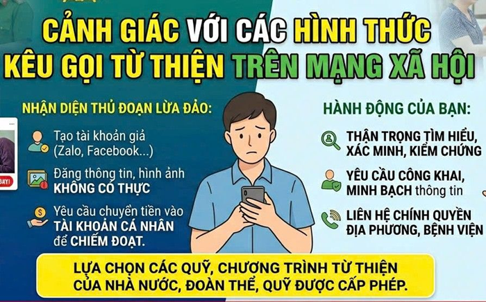Công an tỉnh Ninh Bình khuyến cáo người dân cảnh giác với các hình thức kêu gọi từ thiện trên mạng xã hội (Ảnh nguồn: VTV).