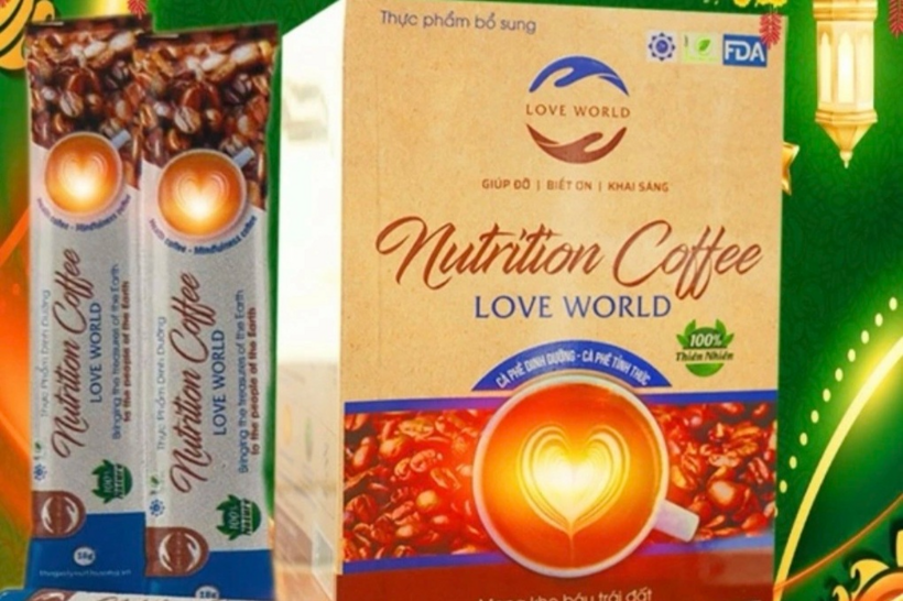 Sản phẩm “Love World Nutrition Coffee” được quảng cáo, bán trên sàn thương mại. Ảnh: Dân Trí