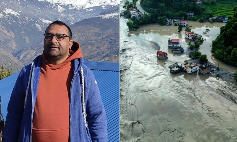 Thầy Rajendra Dawadi, hiệu trưởng trường trung học Tribhuvan Trishuli tại thung lũng Trishuli, Nepal, nơi vừa hứng chịu thảm họa lũ quét. Ảnh: India TV./ Theo VnExpress.