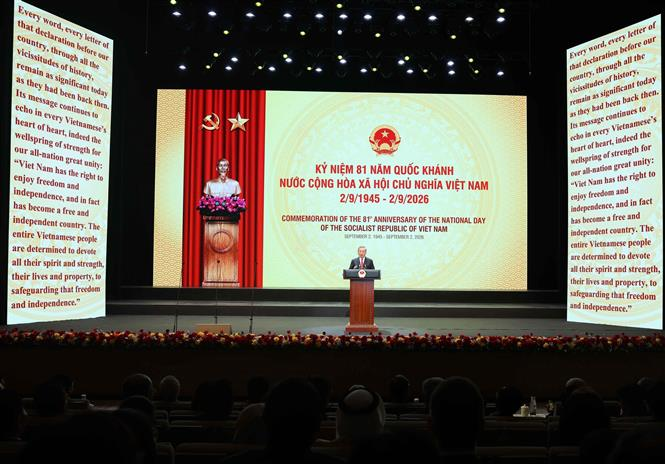 Tổng Bí thư, Chủ tịch nước Tô Lâm đọc Diễn văn kỷ niệm tại Lễ kỷ niệm 81 năm Quốc khánh 2/9. Ảnh: Thống Nhất/TTXVN