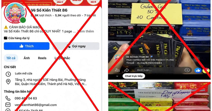 Trang Facebook và các hình ảnh do các đối tượng sử dụng để quảng bá, livestream, giới thiệu các "combo", "thẻ cào may mắn", tuyển đại lý... nhằm tạo lòng tin, lôi kéo người dân tham gia, qua đó thực hiện hành vi lừa đảo chiếm đoạt tài sản. (Ảnh: Công an tỉnh Phú Thọ)