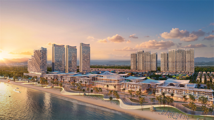 Chuỗi giá trị của đại đô thị Blanca City sẽ tiếp tục được nối dài với những mảnh ghép tiện ích quốc tế bao gồm trung tâm thương mại mặt biển và chuỗi khách sạn 5 sao. Các cụm tiện ích quy mô này không chỉ đáp ứng trọn vẹn nhu cầu mua sắm, lưu trú của du khách mà còn mang lại sự tiện lợi tối đa cho cuộc sống an cư. Ảnh phối cảnh: Sun Property