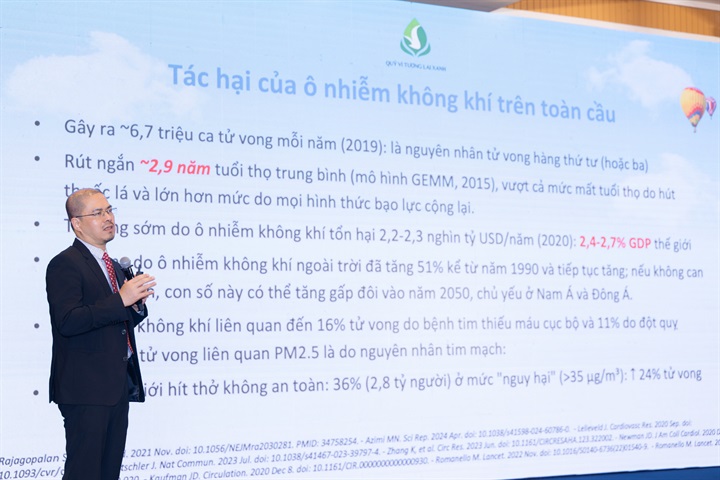 PGS.TS.BS. Nguyễn Ngọc Quang – Phó Tổng Giám đốc Chuyên môn Khối Nội, Hệ thống Y tế Vinmec trình bày từ góc nhìn y tế về tác động của ô nhiễm không khí tới sức khỏe, chi phí y tế và chất lượng sống. Nguồn ảnh Vingroup
