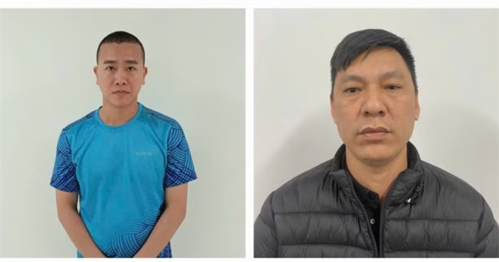 Hoàng Tạ Minh Cường (áo phông xanh) và đồng phạm (Ảnh: C.A.).