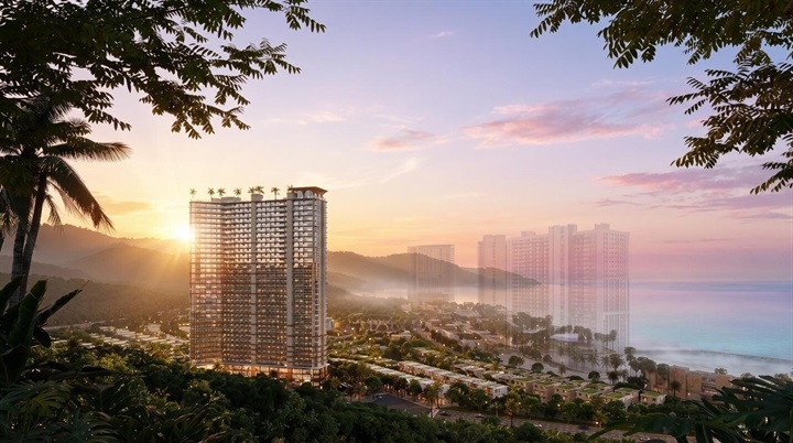 Phối cảnh dự kiến Alora Nha Trang giữa không gian núi, biển và cảnh quan của Libera Nha Trang đón bình minh. ảnh: Vega City