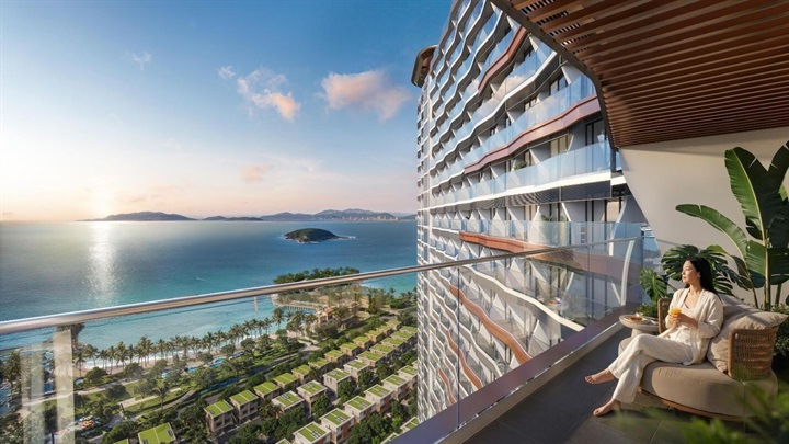 Phối cảnh dự kiến góc nhìn từ ban công Alora Nha Trang, kết nối không gian lưu trú với cảnh quan Vịnh Ngọc. ảnh: Vega City