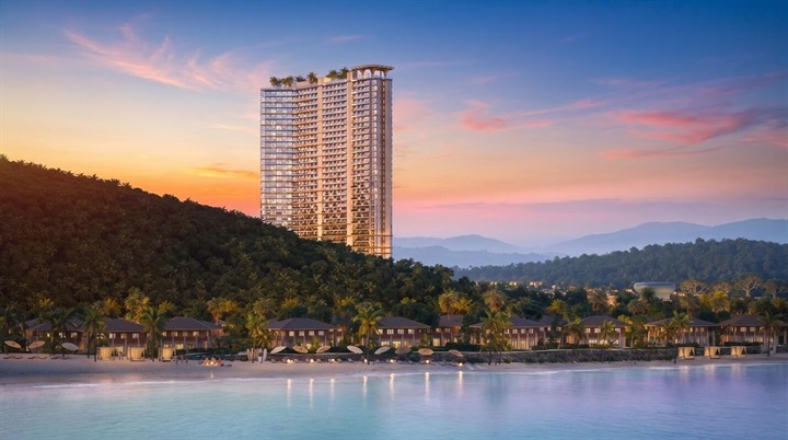 Phối cảnh dự kiến Alora Nha Trang trong khoảnh khắc chuyển giao giữa ánh sáng ban ngày và màn đêm. ảnh: Vega City