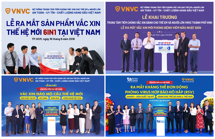 Nhiều năm qua, VNVC và Sanofi (Pháp) đã đưa về và triển khai tiêm tại Việt Nam nhiều loại vaccine thế hệ mới cho trẻ em và người lớn, như vaccine 6 trong 1, viêm não Nhật Bản, não mô cầu ACYW, cùng kháng thể đơn dòng phòng RSV. Ảnh: VNVC