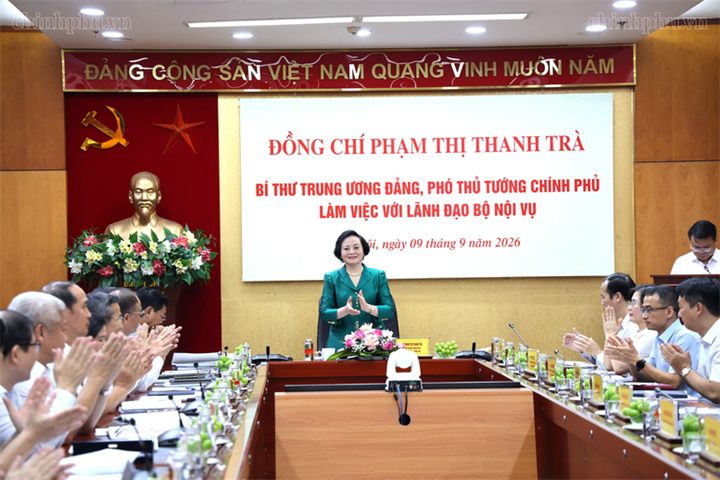 Bí thư Trung ương Đảng, Phó Thủ tướng Chính phủ Phạm Thị Thanh Trà làm việc với Bộ Nội vụ - Ảnh: chinhphu.vn/Thu Giang.