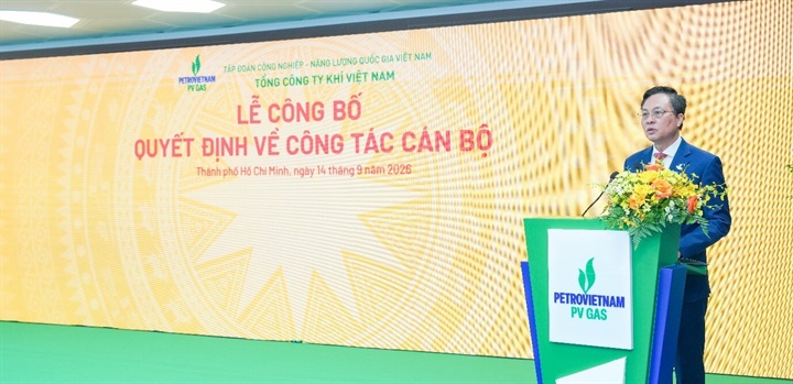 Chủ tịch HĐQT PV GAS Bùi Minh Tiến đại diện các đồng chí được bổ nhiệm phát biểu tại buổi lễ. Nguồn ảnh PV GAS