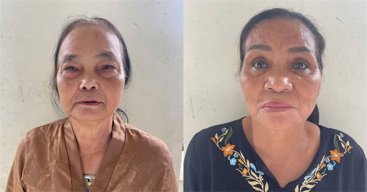 Đối tượng Phạm Thị Ơn (mặc áo vàng) và Hoàng Thị Nhung (mặc áo đen). (Ảnh: Công an tỉnh Bắc Ninh)