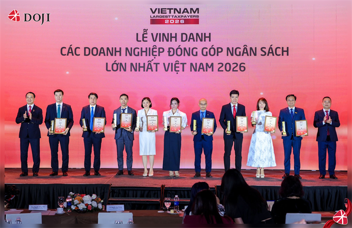 Dấu ấn tự hào của DOJI trong Top 100 Doanh nghiệp tư nhân đóng góp ngân sách lớn nhất Việt Nam 2026. Nguồn ảnh Doji