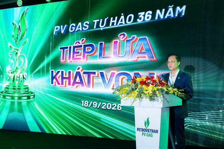 Bí thư Đảng ủy, Chủ tịch HĐQT PV GAS Bùi Minh Tiến phát biểu khai mạc tại buổi lễ. Nguồn ảnh PV GAS