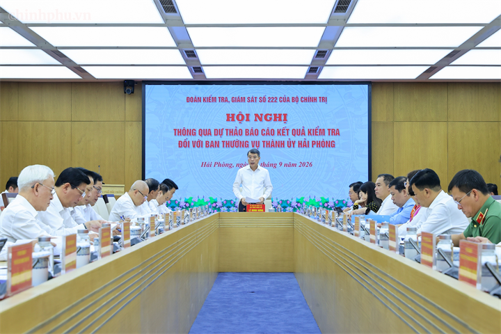Thủ tướng Chính phủ chủ trì Hội nghị thông qua dự thảo Báo cáo kết quả kiểm tra, giám sát (đợt 3) đối với Ban Thường vụ Thành ủy Hải Phòng - Ảnh: chinhphu.vn/Nhật Bắc