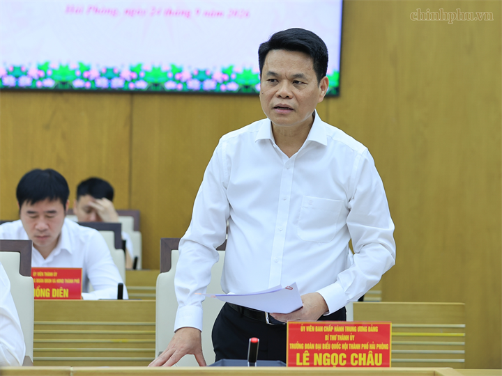 Bí thư Thành ủy Hải Phòng Lê Ngọc Châu phát biểu tại Hội nghị - Ảnh: chinhphu.vn/Nhật Bắc