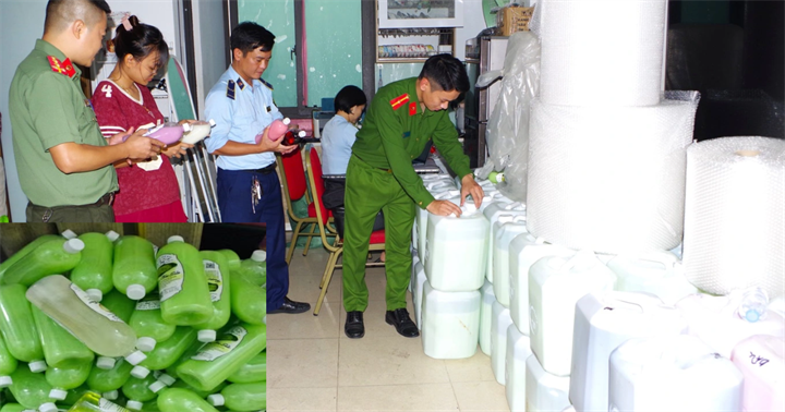 Lực lượng chức năng kiểm tra số lượng rượu tại địa điểm kinh doanh của TikTok Shop “Ruou Cốm Tây Bắc” (Ảnh: Công an Ninh Bình).