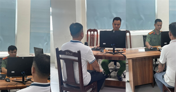 Cơ quan công an làm việc với các đối tượng trong đường dây Tổ chức đánh bạc. (Ảnh: Công an tỉnh Hưng Yên)