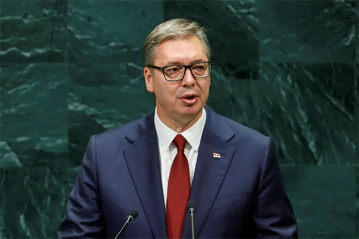 Tổng thống Serbia Aleksandar Vucic phát biểu tại kỳ họp thứ 81 của Đại hội đồng Liên hợp quốc tại New York, Mỹ ngày 23/9. Ảnh: Reuters