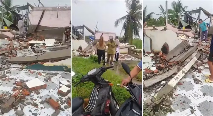 Lốc xoáy khiến nhiều nhà dân ở Cà Mau bị sập và tốc mái. Ảnh người dân địa phương./ Theo báo Tiền phong.