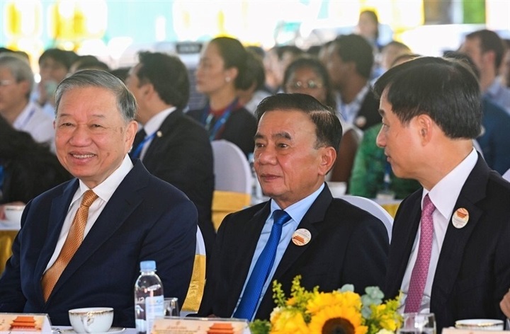 Tổng Bí thư, Chủ tịch nước Tô Lâm dự lễ khởi công Dự án đầu tư bảo quản, tu bổ, phục hồi Điện Kính Thiên. Nguồn ảnh Sun Group