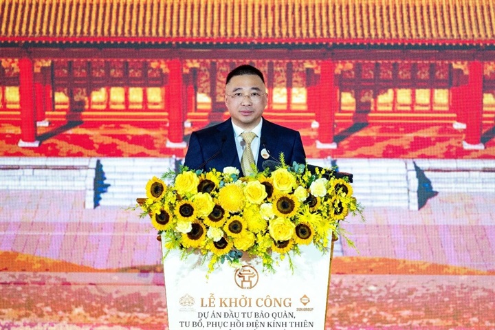 Ông Trần Minh Sơn -Thành viên Hội đồng sáng lập, Phó Chủ tịch Thường trực Hội đồng quản trị Tập đoàn Sun Group chia sẻ tại lễ khởi công. Nguồn ảnh Sun Group