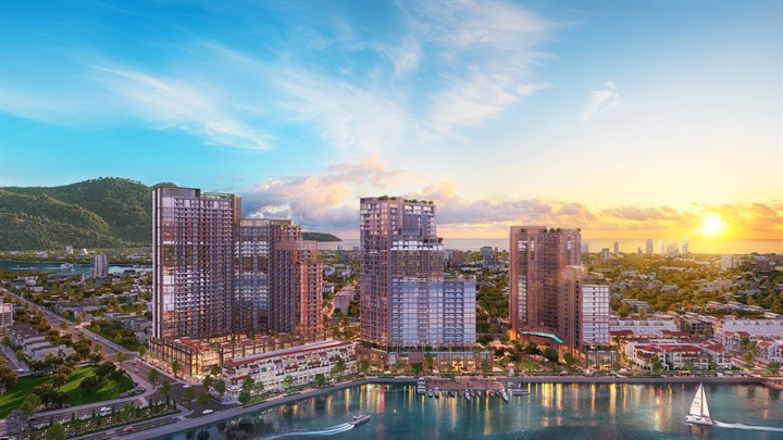 Tòa tháp Symphony 5 thuộc tổ hợp Sun Symphony Residence mang đến cơ hội sở hữu bất động sản mặt tiền sông Hàn với vốn đầu tư ban đầu hợp lý. Ảnh: Sun Property.