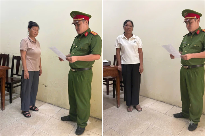 Cơ quan Cảnh sát điều tra công bố quyết định tố tụng đối với bị can Phạm Thị Tâm và Trần Thị Minh Luyện. Ảnh: Công an tỉnh Phú Thọ