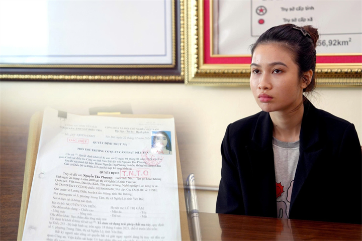 Đối tượng Nguyễn Thu Phương và Quyết định truy nã. Ảnh Công an tỉnh Lào Cai.