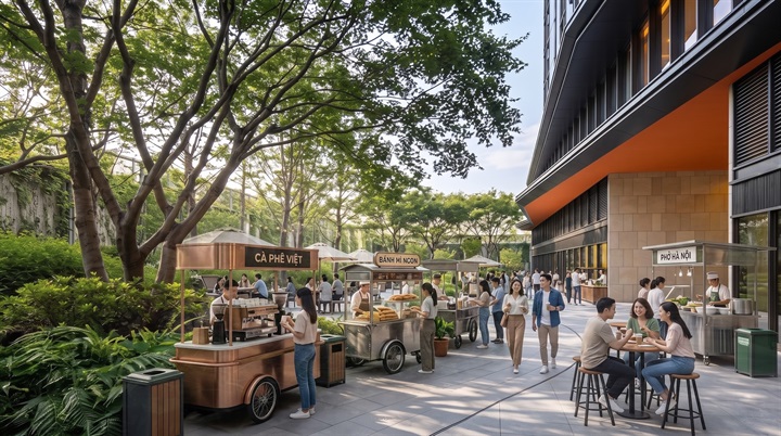 Café terrace kiến tạo không gian giao lưu, kết nối, giúp đời sống tinh thần thêm phong phú. Ảnh minh họa: Sun Property.