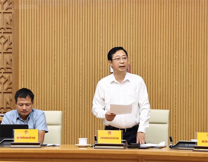Phó Chủ tịch Ủy ban Trung ương Mặt trận Tổ quốc Việt Nam Cao Xuân Thạo phát biểu tại Hội nghị - Ảnh: chinhphu.vn/Thu Giang