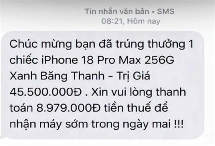 Hình ảnh tin nhắn lừa đảo được cảnh báo trên Trang TTĐT Công an Thành phố Cần Thơ.