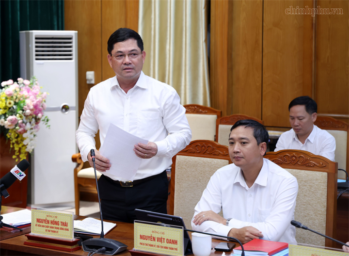 Bí thư Thành ủy Bắc Ninh Nguyễn Hồng Thái phát biểu tại cuộc làm việc - Ảnh chinhphu.vn/Đức Tuân