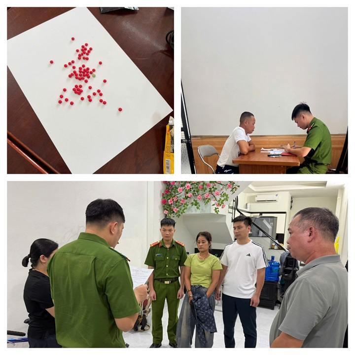Các đối tượng và vật chứng vụ án. Ảnh Công an tỉnh Lào Cai.