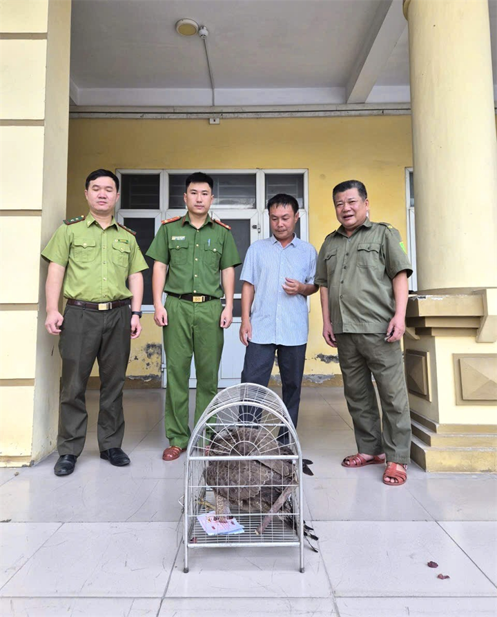 Người dân bàn giao cá thể chim Diều hoa Miến Điện cho cơ quan chức năng. Ảnh: Cổng TTĐT Công an tỉnh Ninh Bình.