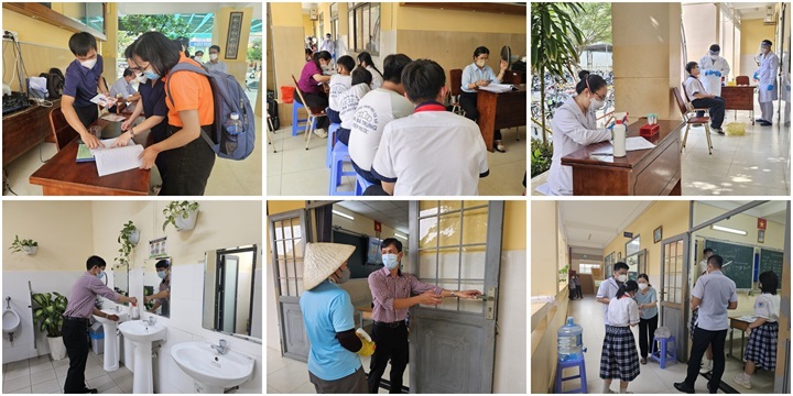 HCDC phối hợp Trạm Y tế xã Hiệp Phước và nhà trường triển khai điều tra dịch tễ, theo dõi người tiếp xúc, lấy mẫu xét nghiệm, hướng dẫn vệ sinh - khử khuẩn và các biện pháp dự phòng tại trường học. (Nguồn: Sở Y tế TP HCM)