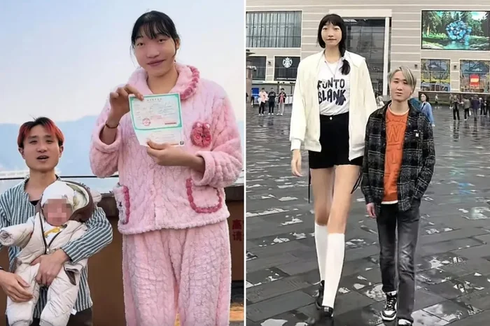 Xiaoyue bên bạn trai và con trai. Ảnh: SaoStar