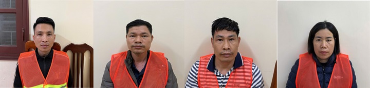 Các đối tượng Phạm Văn Tuấn, Phạm Văn Nguyên, Lữ Đăng Thắng và Hoàng Thị Tập (từ trái qua phải). Ảnh Công an thành phố Quảng Ninh.
