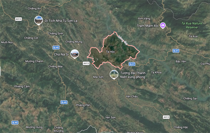 Xã Tà Hộc, nơi xảy ra động đất - Ảnh: Google Maps/Tuổi Trẻ