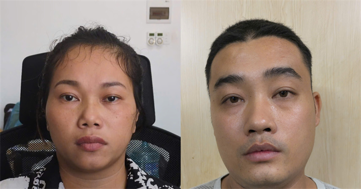 Từ trái sang phải, đối tượng Lương Thị Thảo và Đinh Văn Thịnh. (Ảnh: Công an TP HCM)