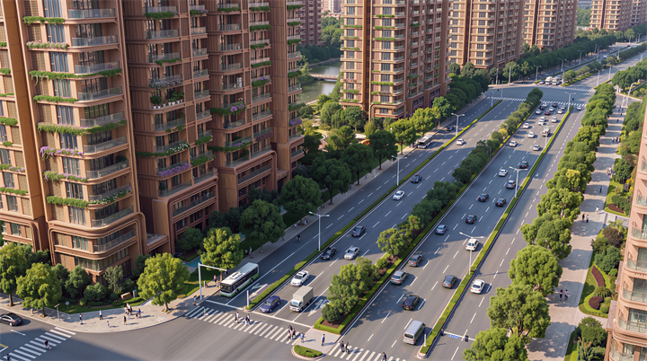 Phối cảnh đại lộ 60m với quy mô 4–10 làn xe tại Vĩnh Hưng