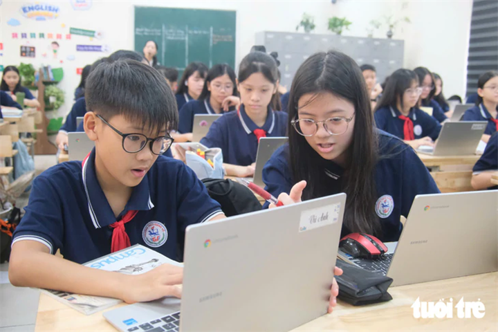 Học sinh Trường THCS Giảng Võ (Hà Nội). Ảnh: Nguyên Bảo/Tuổi trẻ Online