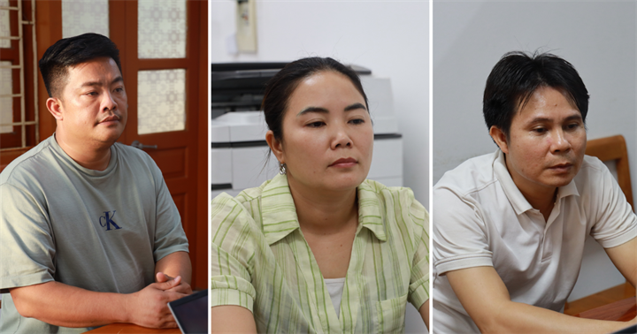 Các bị can (từ trái sang phải): Vũ Hoàng Hải, Bùi Thị Kim Tuyên và Phạm Văn Hà. (Ảnh: Bộ Công an)