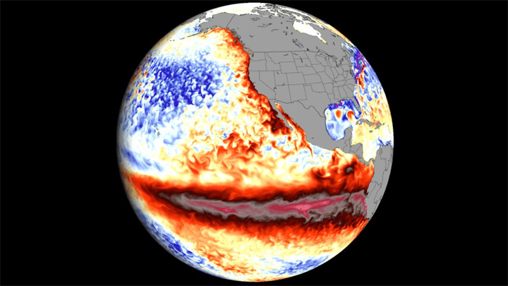 WMO cảnh báo El Nino năm 2026 có thể mạnh chưa từng thấy trong dữ liệu quan trắc 40 năm qua. Ảnh: NOAA