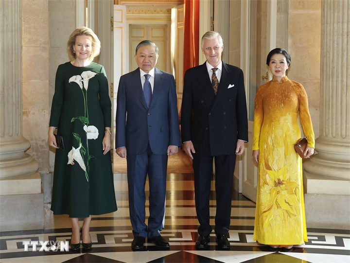 Tổng Bí thư, Chủ tịch nước Tô Lâm và Phu nhân Ngô Phương Ly hội kiến Nhà Vua Bỉ Philippe và Hoàng hậu Mathilde (Ảnh: TTXVN).