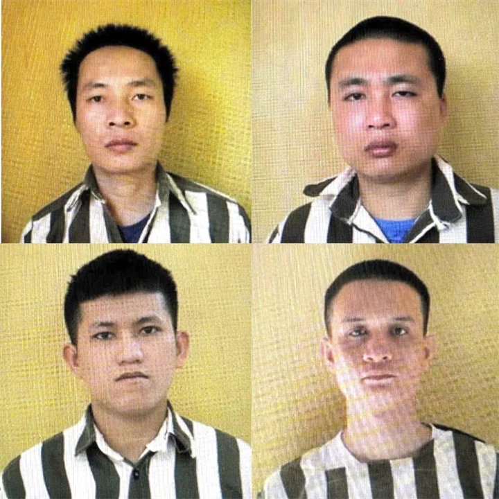 Các phạm nhân trốn trại: Lữ Văn Toàn, Lê Văn Cường (hàng trên, từ trái qua), Hồ Văn Tình, Võ Hoàng Duy (hàng dưới, từ trái qua) - Ảnh: Công an tỉnh Khánh Hòa/Tuổi Trẻ